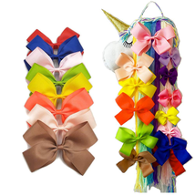 Rainbow Unicorn Hair Bow Holder + 8 Bows, Organizer for Girls Hair Clips Hanger - £9.00 GBP