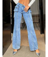 Mid Rise Straight Jeans with Cargo Pockets - $57.68 CAD