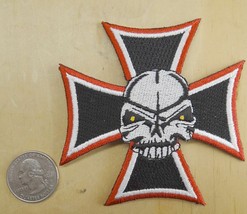 Maltese / Iron Cross &amp; Skull IRON-ON / SEW-ON Embroidered Patch 3 3/8&quot; - £3.75 GBP