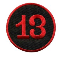 Lucky Number 13 Iron On Patch 3&quot; Red Black Thirteen Outlaw Biker Embroidered - £3.96 GBP