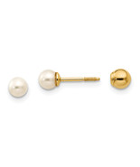 14k Madi K Reversible 3.75-4mm FW Cultured Pearl &amp; Gold Bead Earrings SE262 - $171.75 CAD
