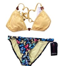 No Boundaries NOBO Yellow Bikini Top and Black Butterfly Bottoms Junior ... - £9.24 GBP