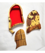 Pair of Hoot Owls CARVER DANS Solid Wood Puzzle Trinket Box Lined Vietnam - $584.77 MXN