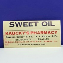 Drug store pharmacy ephemera label advertising Kauckys Berwyn IL sweet oil vtg - $11.83