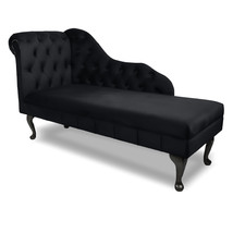 Cheshire Handmade Tufted Black Velvet Chaise Lounge Bedroom Accent Chesterfield - £307.04 GBP