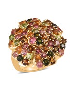 Multi Color Tourmaline Flower Ring Size 9 Gold Vermeil over Sterling - £56.30 GBP