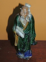Chinese Mud Man/Men Green Blue Yellow Robe w/ Scroll 7+&quot; marked China Mu... - $73.91 CAD
