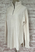 RDI Quarter Zip High Neck Hi Lo Long Sleeve Waffle Knit Sweater Oatmeal Size M - £40.65 GBP