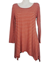 Umgee Burnt Orange White Striped Tunic Top Size Large Handkerchief Elbow... - £11.55 GBP