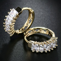 1CT Princess Cut Crystal Diamond 14K Yellow Gold Over Huggie Lady Hoop Earrings - £67.07 GBP