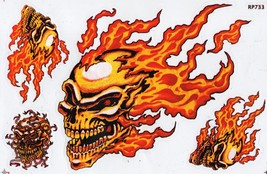 AU433 Skull Bones Fire Sticker Moto Racing Tuning Size 27x18 cm / 10x7 inch - $3.99