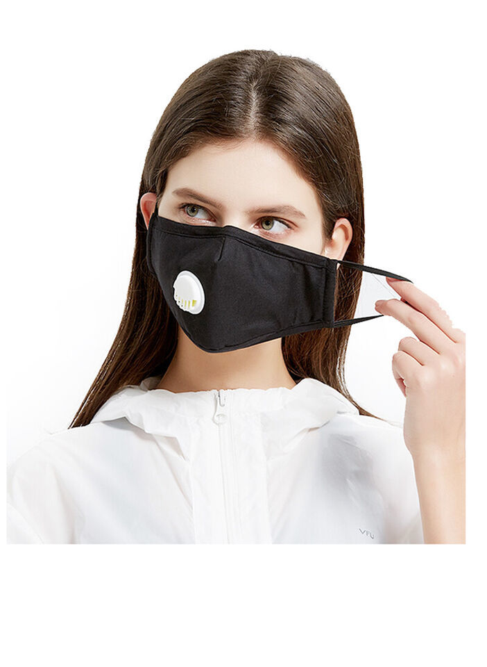 Black Reusable Cotton Mask with Valve Unisex 2 x Carbon PM2.5 Filters AU... - $7.45+