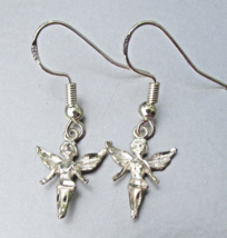 Small Flying ANGEL Vintage Sterling Silver Dangle Pierced Earrings - $14.84
