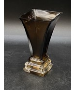 Smoke Colored Glass Vase Square Base 4 3/4” Art Deco Style - $17.81