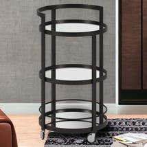 Black Steel And Glass Round Rolling Bar Cart - $4,270.66 MXN