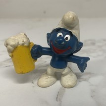 Vintage Smurf Figure With Beer Mug Stein Cheers 1975 Figurine Schleich - $6.88