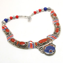 Lapis Lazuli Coral Handmade Gemstone Fashion Jewelry Necklace Nepali 18&quot; SA 3204 - £18.87 GBP