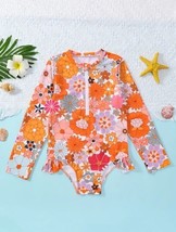 NEW Floral Toddler Girls Long Sleeve One Piece Swimsuit Bathing Suit - $12.99
