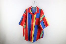Vtg 90s Streetwear Womens 3XL Faded Rainbow Striped Short Sleeve Button ... - $44.50