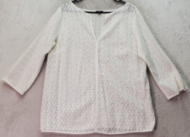 Talbots Cover Up Women Small White Eyelet Lace Cotton Long Sleeve Pintuc... - $25.89