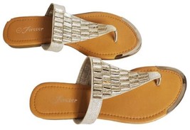 Forever 21 Embellished Silver Sparkle Thong Flip Flop Sandals Women&#39;s Si... - $8.88