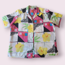 Vintage Retro 90s Abstract Color Block Button EHL Shirt Women Plus sz 18 - $19.62