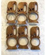6 MCM Teak Handcarved Wooden Animal Elephant Napkin Rings. - $381.42 MXN