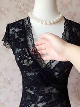 Black V-neck Lace Tops Outfit Women Short Sleeve Plus Size Lace Topper image 7