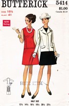 Misses' DRESS & JACKET Vintage 1960's Butterick Pattern 5414 Size 18½ - $12.00
