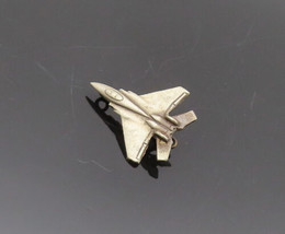 925 Sterling Silver Vintage Brooch Pin Minimalist Carved Fighter Plane  ... - $27.77