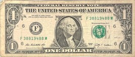 $1 One Dollar Bill 38819488, Gardner, Kansas coordinates: 38.81N 94.88W fancy - £8.03 GBP