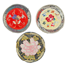 Silk Embroidered Floral Round Doilies Vintage Set Of Three Asian Design - $25.74