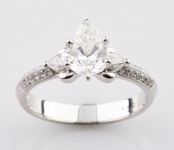 1.36 carat Pear Shape Diamond 18k White Gold Engagement Unity Ring Size 6.75 - £7,158.17 GBP