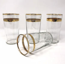Glass Tumblers Gold Band &amp; Chain Set Of 4 Libbey Barware MCM 5.25”H - £20.87 GBP