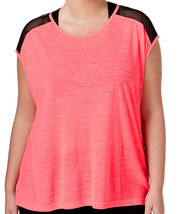 Material Girl Womens Activewear Plus Size Mesh Trim T-Shirt,FlashMode,2X - £19.85 GBP