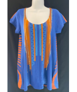 Custo Barcelona Chic High Illustration Couture Pop Art Tunic Top Blue XS... - $30.64 CAD