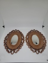 Vintage Homco Mirrors Faux Wicker Rattan Style Scroll Boho 1978 Set of 2 - $19.79