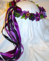 Midnight Magic Silk Flower Head Wreath /Deep Purple/Black/Silver/ Renais... - £39.16 GBP