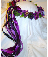 Midnight Magic Silk Flower Head Wreath /Deep Purple/Black/Silver/ Renais... - £38.71 GBP