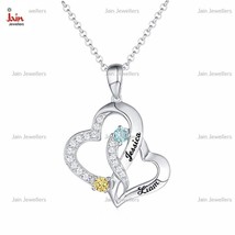 14 K Real Solid White Gold CZ Personalized Engraved Name Heart Necklace Pendant - £511.14 GBP
