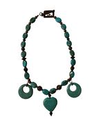 Turquoise Statement Necklace Heart Pendant African Beads Rustic Boho Jew... - $25.20