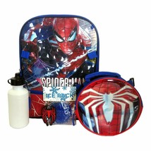 5 Pc SPIDERMAN 16&quot; Backpack Lunch Kit Water Bottle Ice Pack Spider Man Dangle - £23.97 GBP