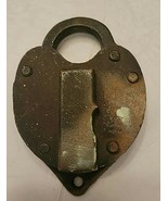 ANTIQUE BRASS HEART SHAPED LOCK WITH &quot;M&quot; ENGRAVED - £25.49 GBP