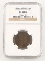 1877 Gran Bretagna 1/2 Penny Bronzo Moneta XF-45 Bn NGC Victoria Mezza Cent Km # - $206.68