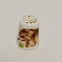 Elephant Flowers Thimble Porcelain Vintage 1&quot; Brown White - £14.08 GBP