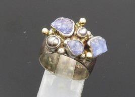 Lilly Barrack 925 Silver &amp; 14K Gold - Vintage Tanzanite Band Ring Sz 8 - RG20013 - $425.83