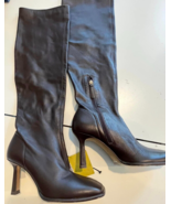 Store Display NWT ZARA Leather Brown Square Over Knee Heeled Boots EU 39... - $158.35
