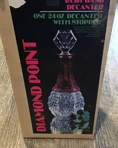 Vtg New Indiana Glass Crystal Diamond Point Ruby Band  Decanter &amp; Stoppe... - $133.81 CAD