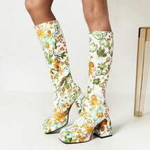 Fashion Embroider Women Knee High Boots Pu Leather Platform High Heel Long Boots - £62.54 GBP