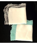 2 Vintage Ladies Hankies w 2&quot; Crocheted Edge Green &amp; Black &amp; White - €10,38 EUR